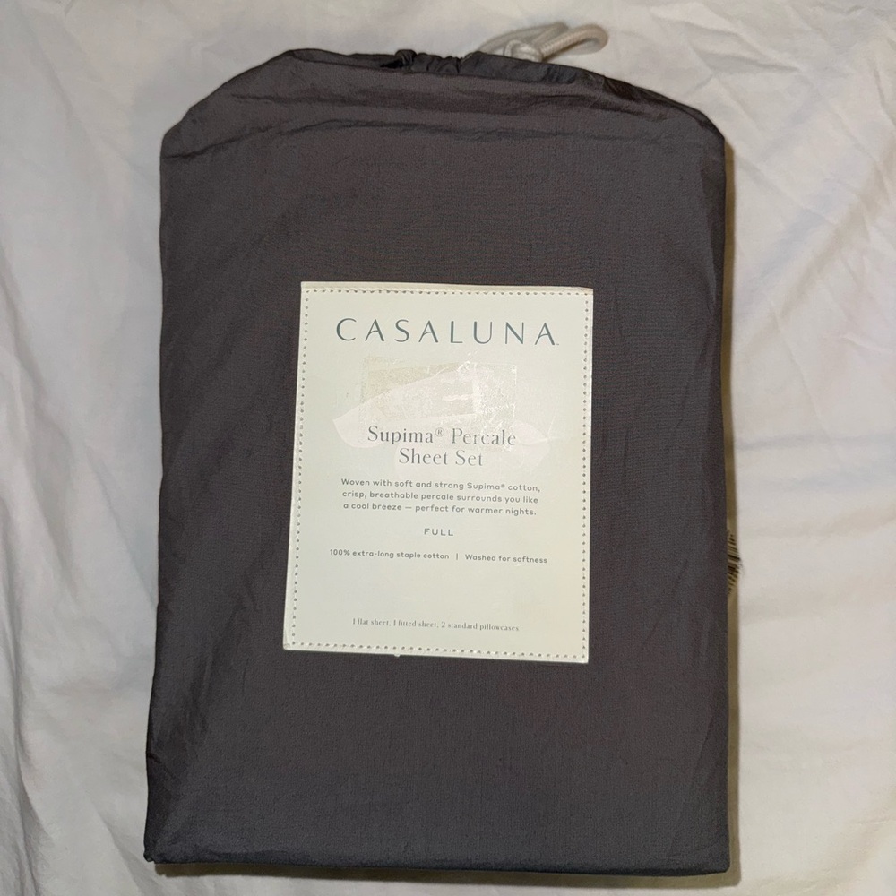 Casaluna, FULL Supima Percale 100% extra-long staple cotton sheet set Gray, NWT